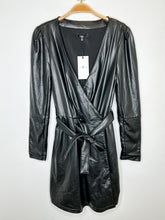Load image into Gallery viewer, Vegan Leather Long Sleeve Wrap Mini Dress with Belt (NWT)
