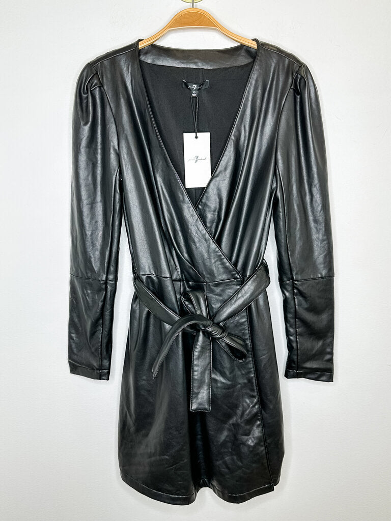 Vegan Leather Long Sleeve Wrap Mini Dress with Belt (NWT)