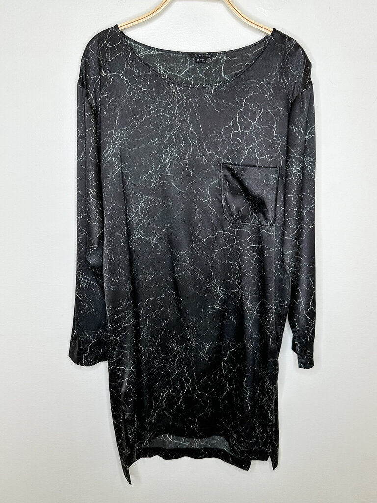 Marbled Silk Long Sleeve Shift Dress
