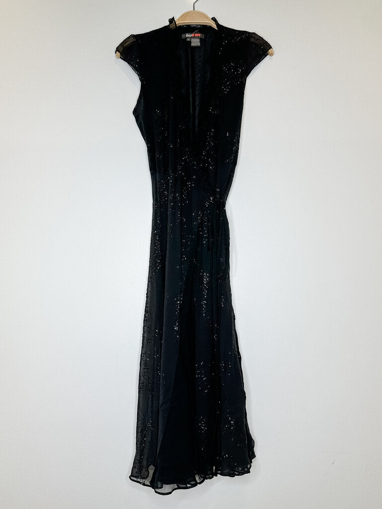 Silk Short Sleeve Wrap Midi Dress with Sparkly Embellishments