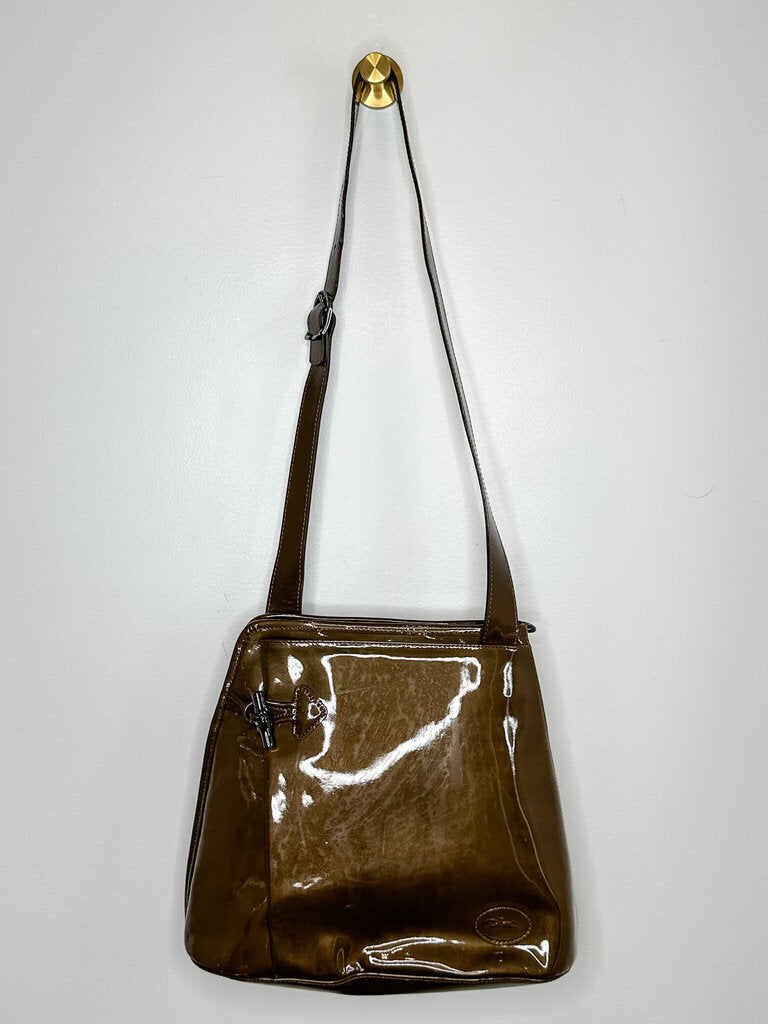 Patent Leather Roseau Bamboo-Toggle Crossbody Bag