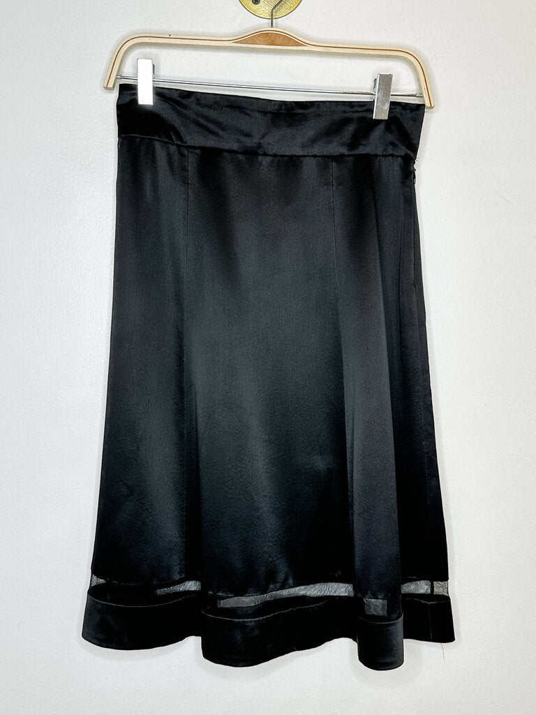 Silk Blend Midi Skirt with Mesh Stripe