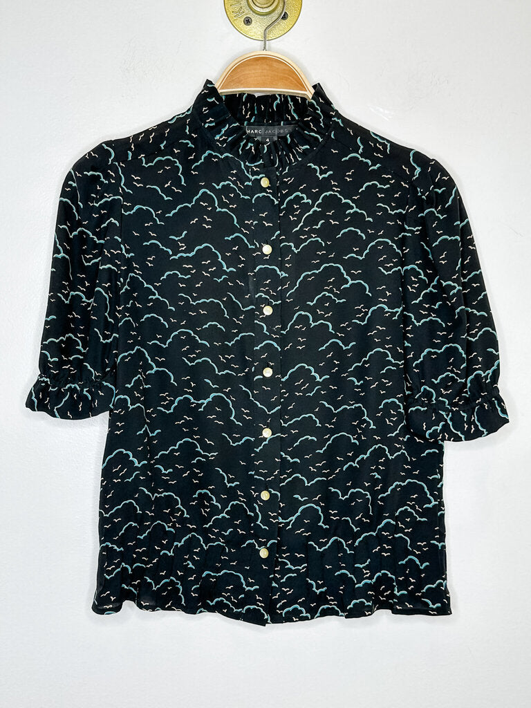 Silk Night Sky Print Short Sleeve Blouse