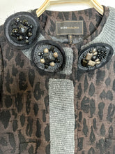 Load image into Gallery viewer, Animal Print Collarless Jacket with Silk + Wool + Gem Accents
