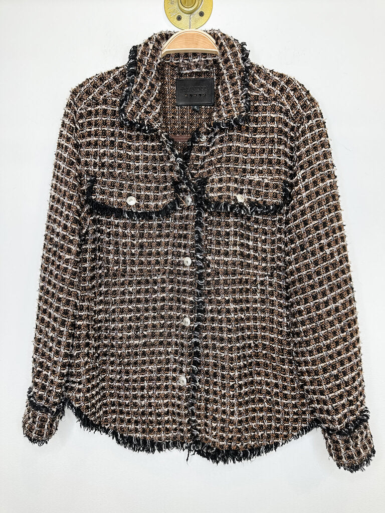 Metallic Tweed Raw-Edge Jacket