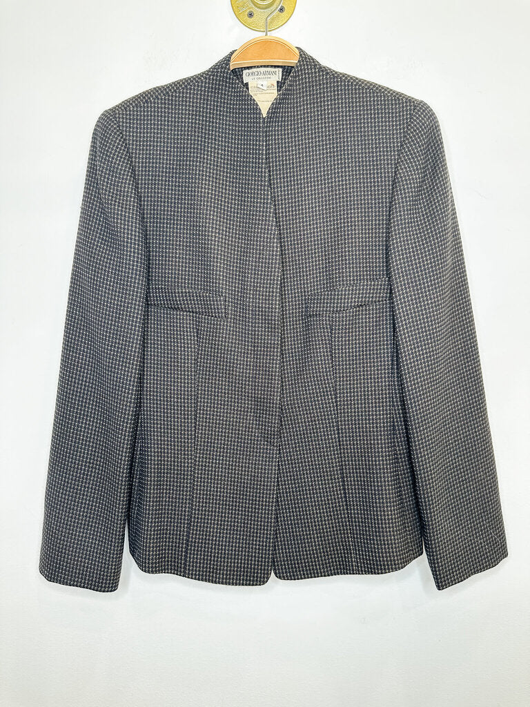 Vintage Checked Collarless Jacket