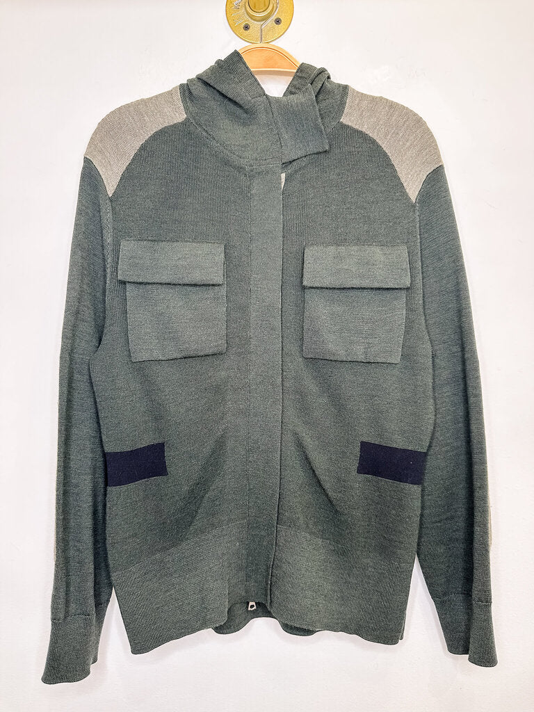 Wool Colorblock Hooded Knit Jacket
