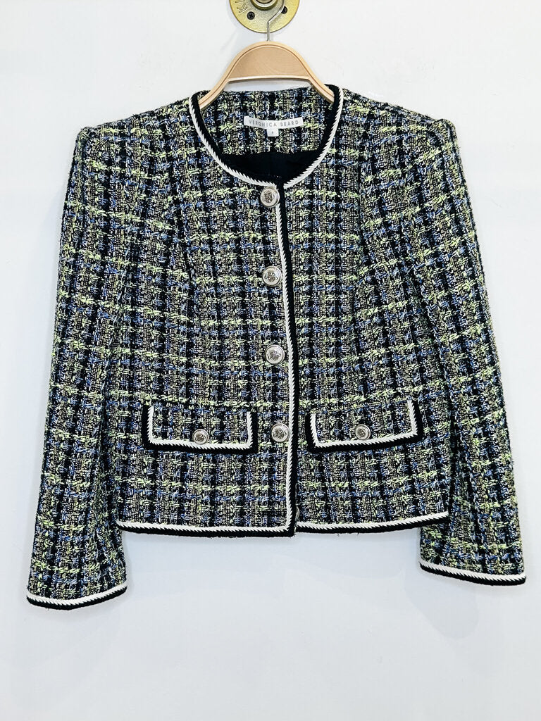 Metallic Tweed Collarless Jacket
