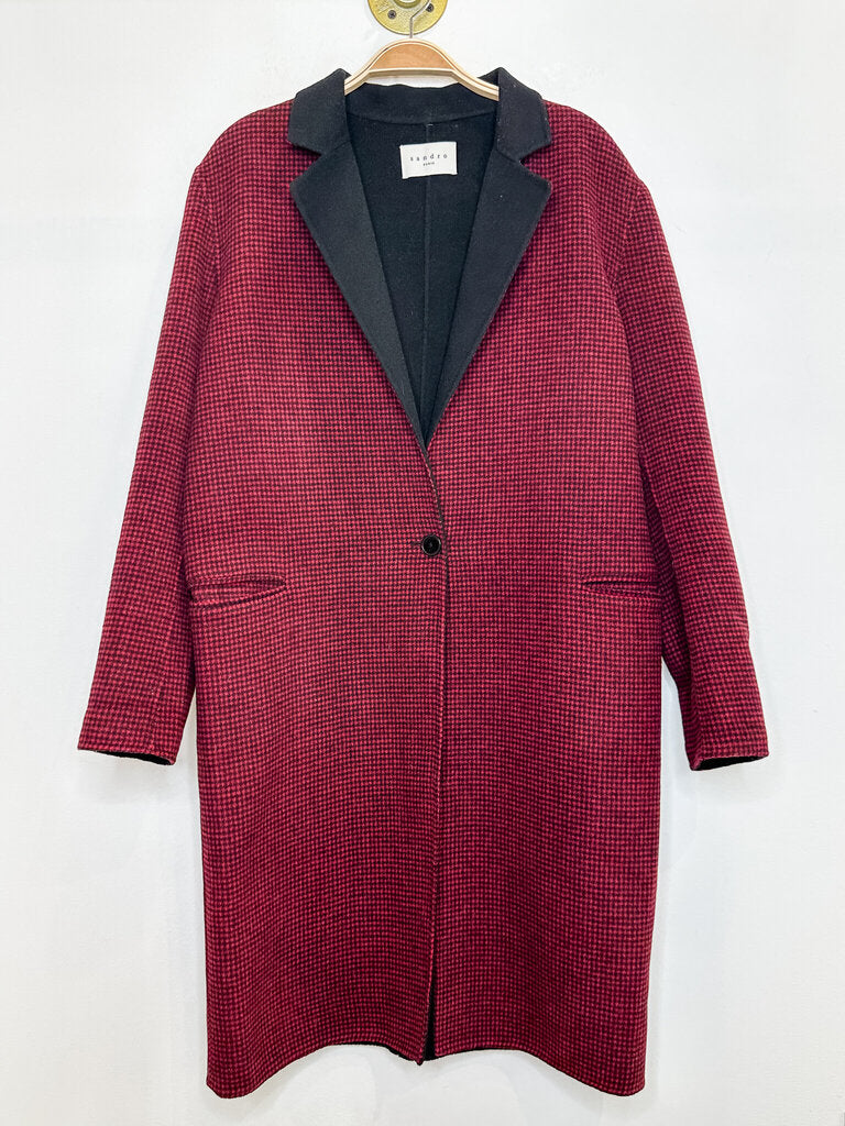 Checked Wool-Blend One-Button Long Jacket