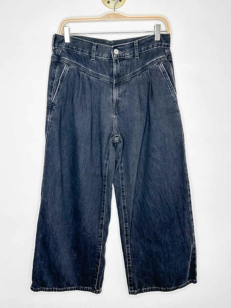 Cropped Super Wide Leg with Pleated Yoke