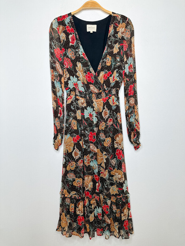 Floral + Dot V-Neck Midi Dress