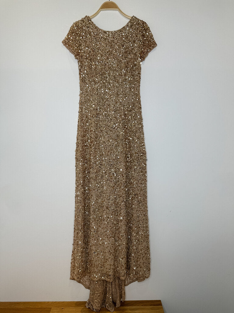 Sequin Cap Sleeve Gown with Small Train