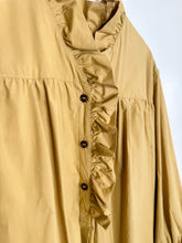 Load image into Gallery viewer, Half Button Long Sleeve Shirt Dress with Ruffled Trim
