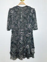 Load image into Gallery viewer, Silk Short Sleeve V-Neck Tiered Dress with Ruffle Trim

