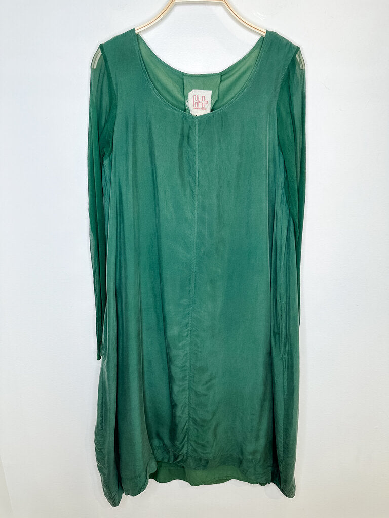 Silk Loose Shift Midi Dress with Long Mesh Sleeves (NWT)