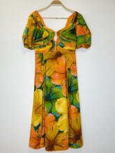 Load image into Gallery viewer, Oversized Flower Print Puff Sleeve Maxi Dress with Rounded Bodice Cutouts (NWT, orig. $248)
