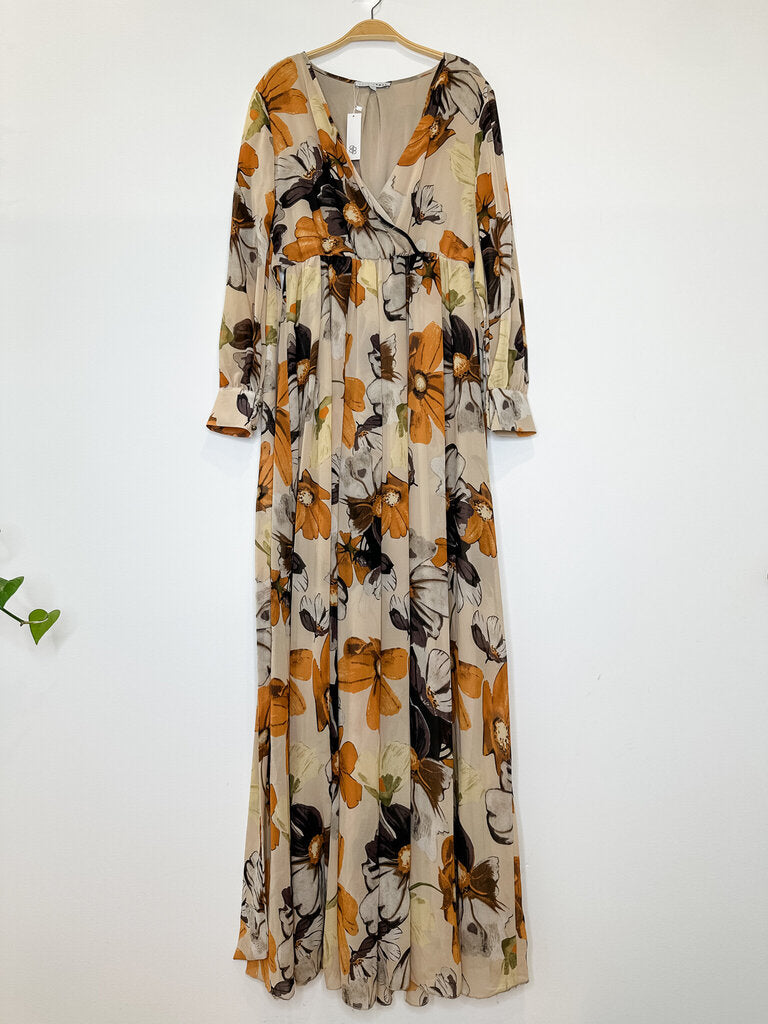 Oversized Floral Print Long Sleeve Maxi Dress (NWT)