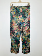 Load image into Gallery viewer, Floral Silk Wide Leg Drawstring Pants with Tuxedo Striping
