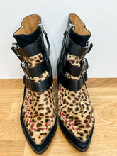 Load image into Gallery viewer, Rowan Leopard Print Calf Hair + Leather Ankle Boots
