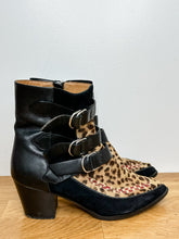 Load image into Gallery viewer, Rowan Leopard Print Calf Hair + Leather Ankle Boots
