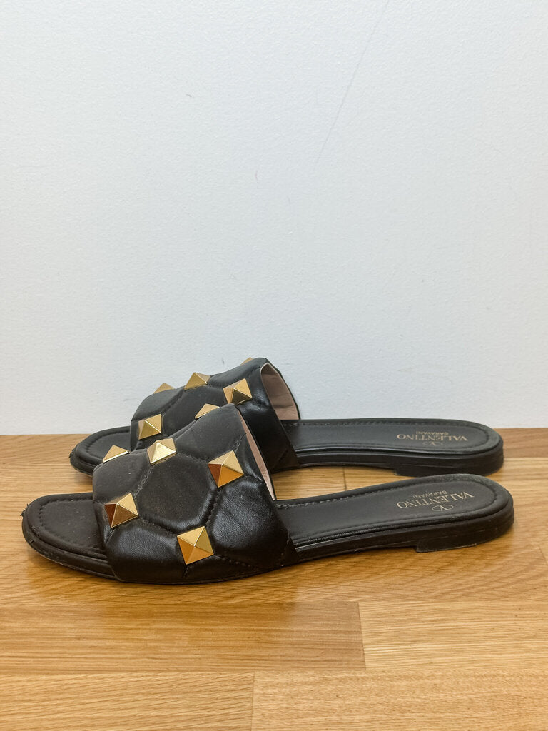Leather Rockstud Slides