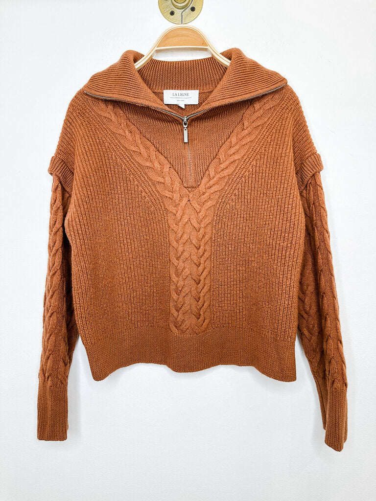 Merino Wool Cable Knit 1/4 Zip Sweater
