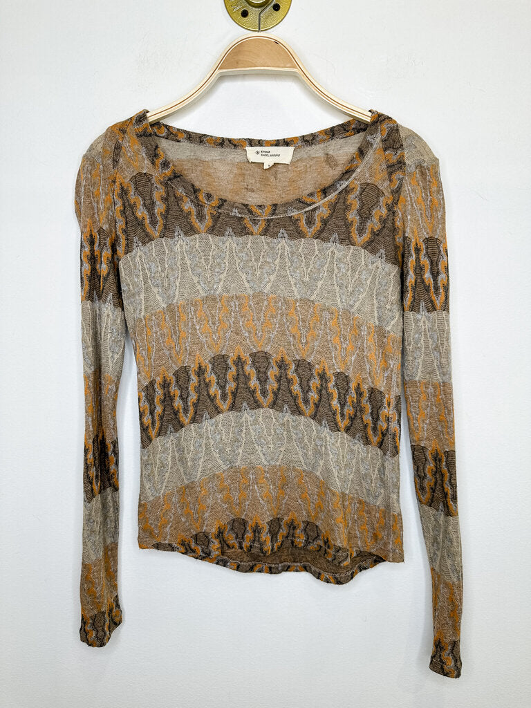 Ornate Striped Scoop Neck Long Sleeve Top