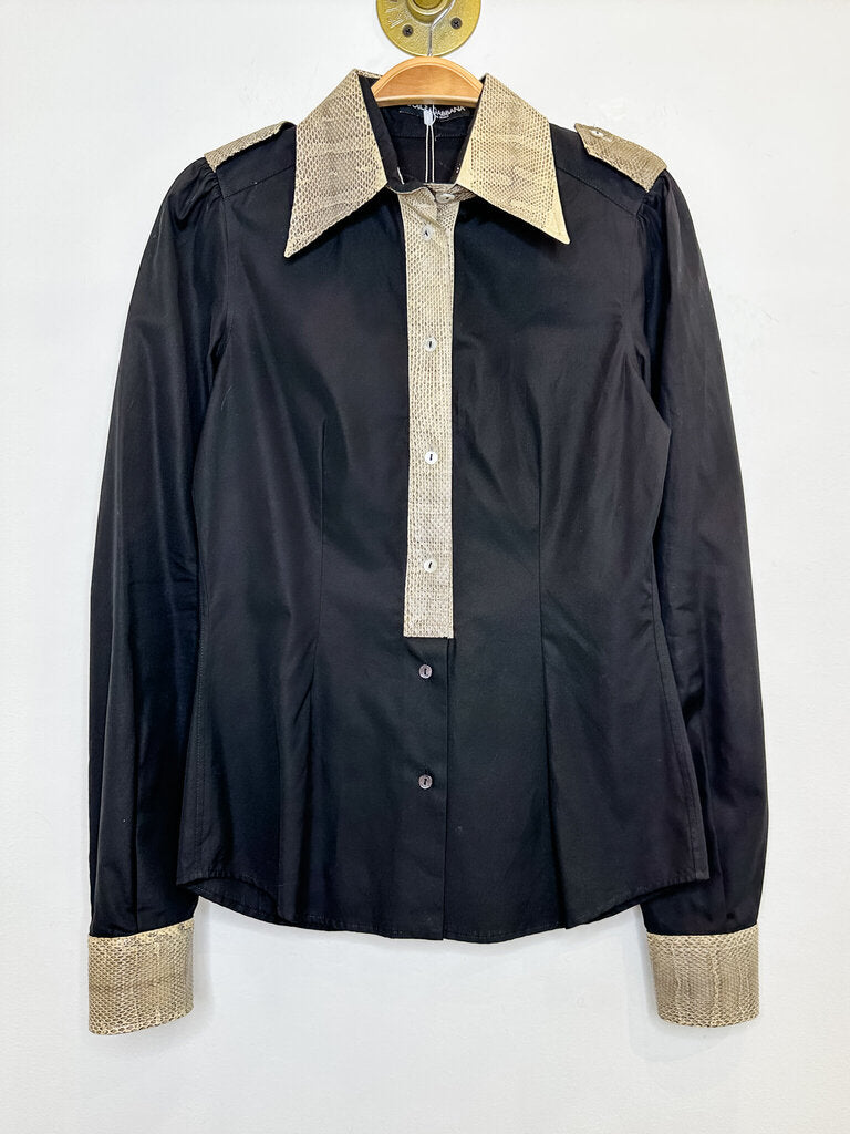 Long Sleeve Button Up Shirt with Python Trim
