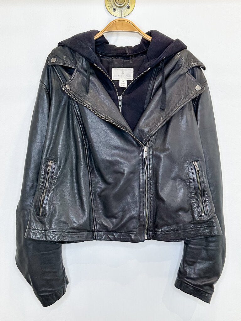 Leather Jacket with Detachable Sweatshirt Hoodie