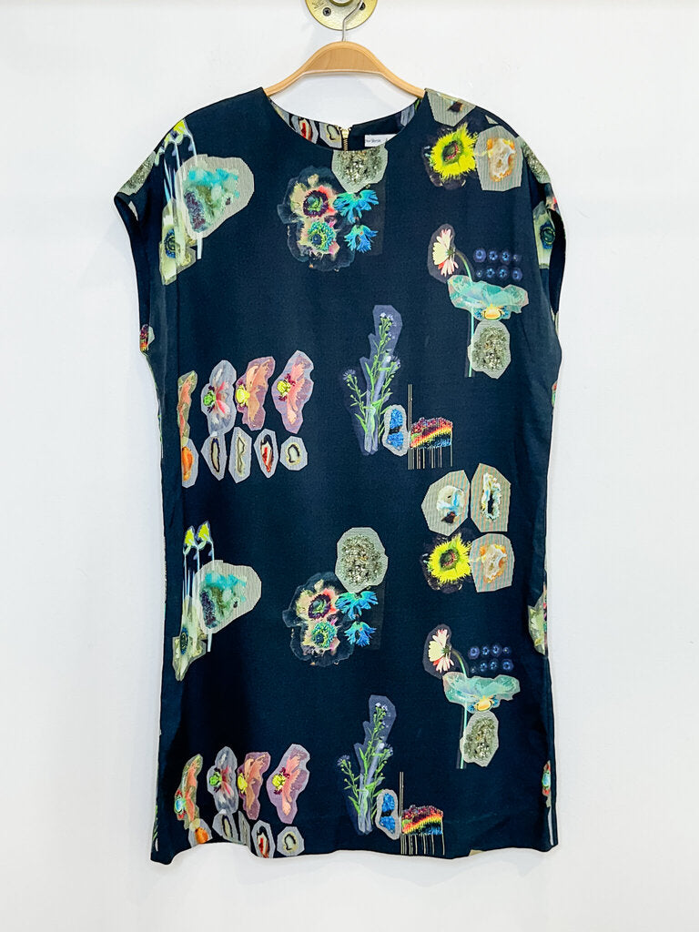 Abstract Floral + Geode Print Cap Sleeve Shift Dress