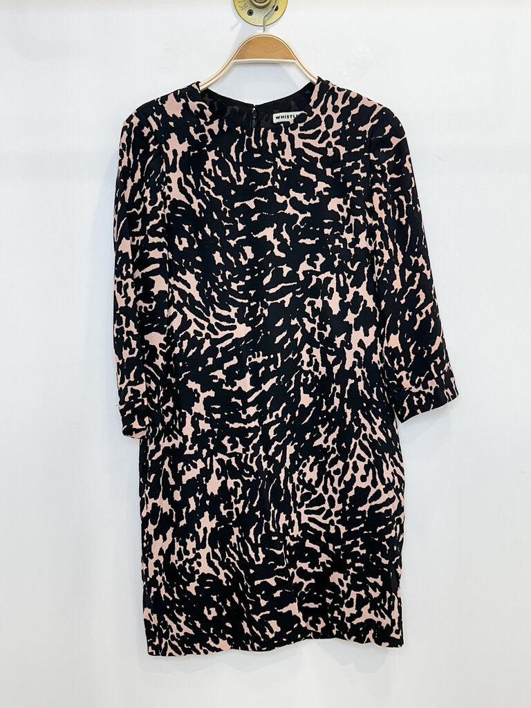 Abstract Print Silk Long Sleeve Midi Dress