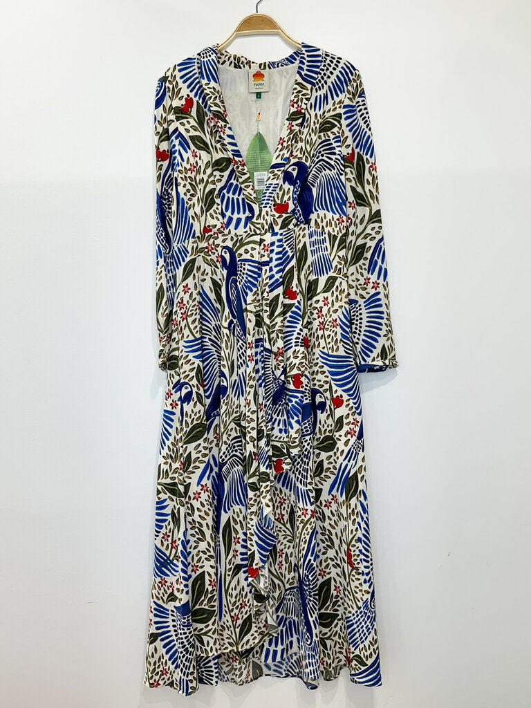 Parrot Print Long Sleeve Wrap Dress (NWT, orig. $200)