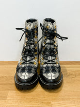 Load image into Gallery viewer, Miller Metallic Tweed Lace Up Stacked Heel Ankle Boots
