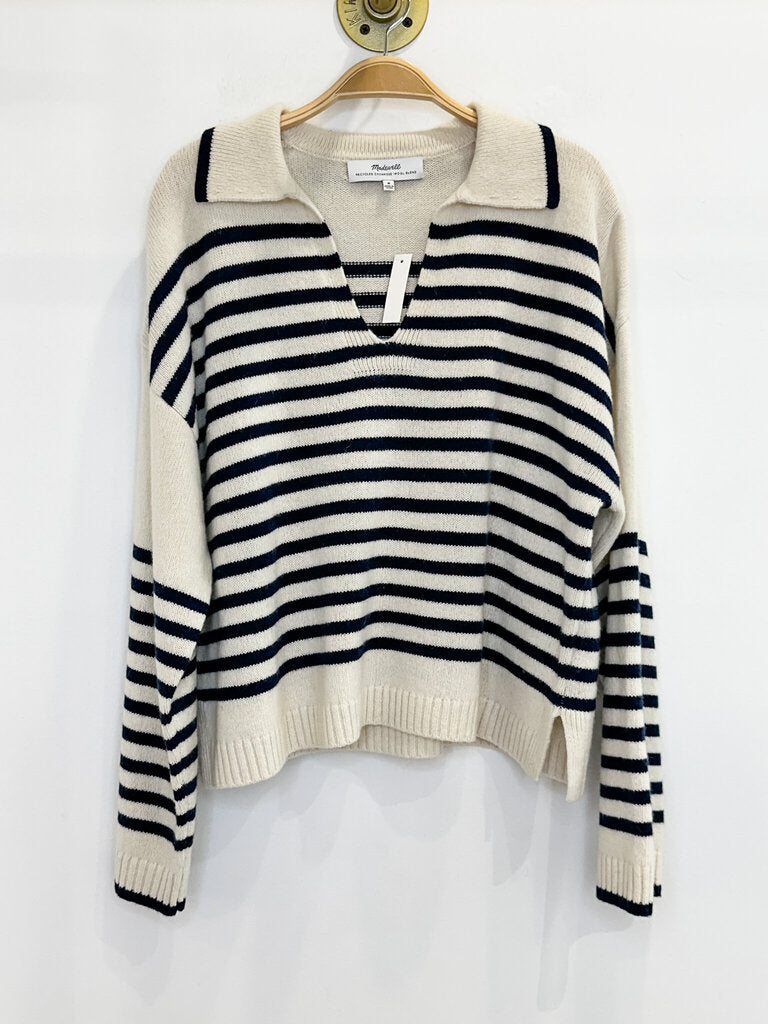 Cashmere-Wool Blend Striped Collared Sweater (NWT, orig. $178)