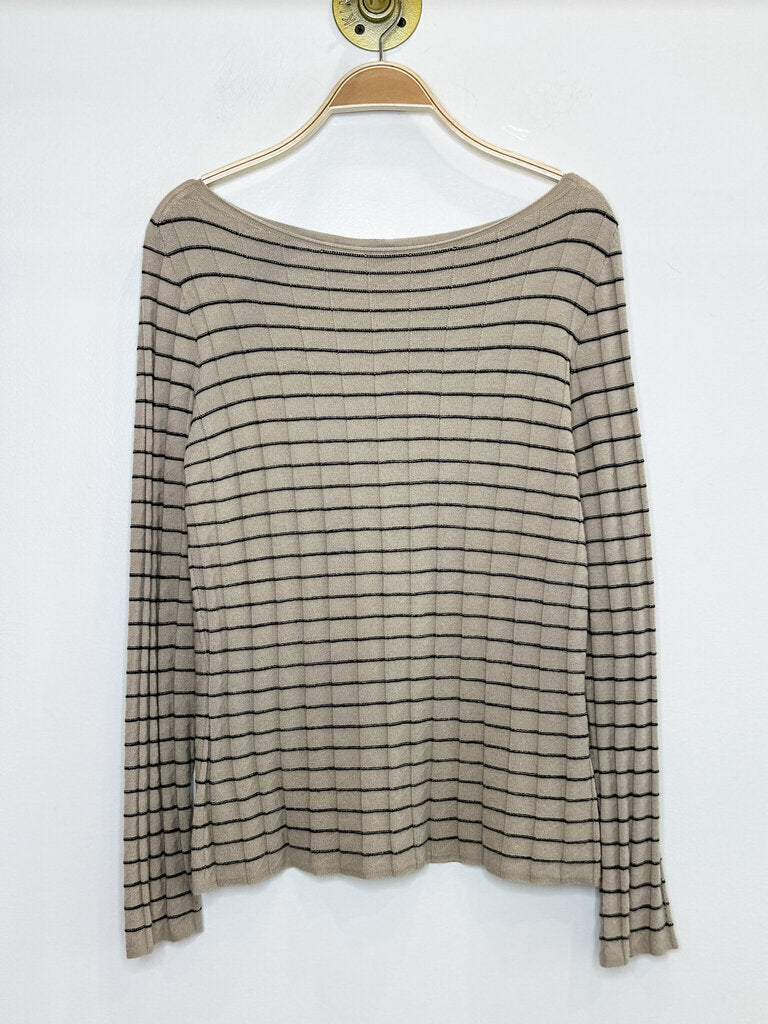 Pleated + Striped Cashmere Boatneck Sweater