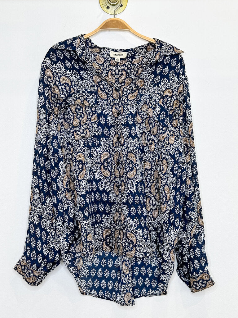 Paisley + Floral Silk Long Sleeve Button Up Shirt