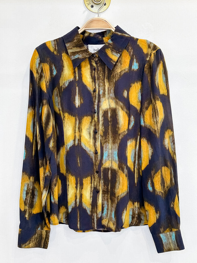 Abstract Print Long Sleeve Button Up Shirt