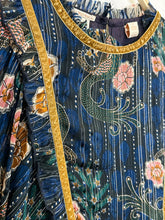 Load image into Gallery viewer, Metallic Striped + Floral Half Sleeve Dress with Velvet Ribbon
