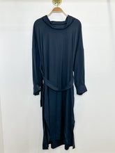 Load image into Gallery viewer, Pinstriped Funnel Neck Long Sleeve Midi Dress with Tie Belt
