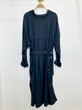 Load image into Gallery viewer, Pinstriped Funnel Neck Long Sleeve Midi Dress with Tie Belt
