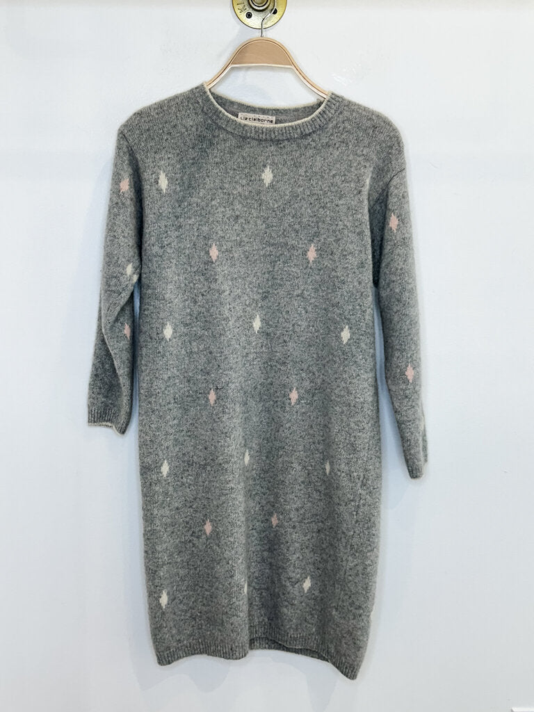 Wool Blend Diamond Print Long Sleeve Sweater Dress