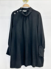 Load image into Gallery viewer, Balloon Sleeve Knit Mini Dress with Rhinestone Buttons on Shoulder
