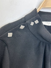 Load image into Gallery viewer, Balloon Sleeve Knit Mini Dress with Rhinestone Buttons on Shoulder
