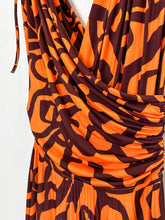 Load image into Gallery viewer, Abstract Print Sleeveless Surplice Midi Dress with Knife Pleat Skirt (orig. ~$400)
