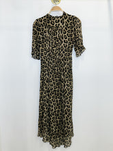 Load image into Gallery viewer, Leopard Print Silk Half Button Short Sleeve Midi Dress with Waterfall Hem
