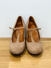 Load image into Gallery viewer, Suede + Rhinestone T-Strap Pumps
