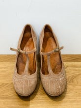 Load image into Gallery viewer, Suede + Rhinestone T-Strap Pumps
