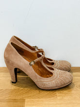 Load image into Gallery viewer, Suede + Rhinestone T-Strap Pumps
