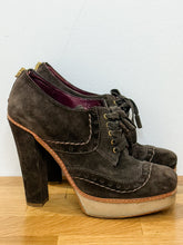 Load image into Gallery viewer, Suede Platform Lace Up Heels (AS IS: missing right zipper pull)
