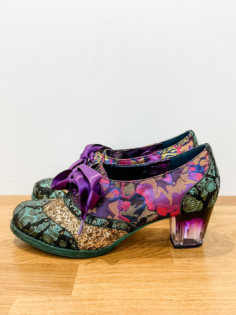 Metallic Fabric + Glitter Brogues with Ombre Lucite Heels (orig. $159)